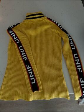 UNIF Badsport Yellow Ribbed Knit Sweater with Multicolor Label